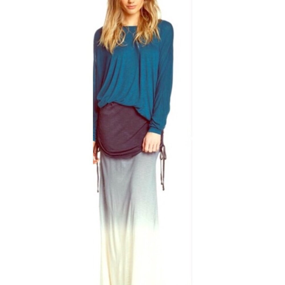 Young Fabulous & Broke Blue Ombre Fold Over Waist Ruched Sides Boho Maxi Skirt - Picture 16 of 16